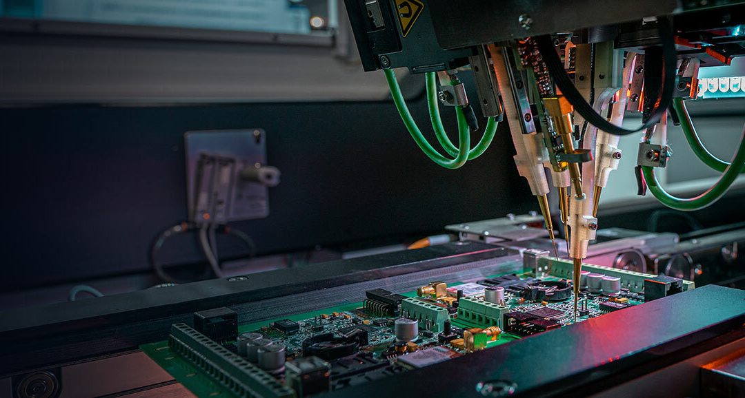 Closeup of semiconductor applications process.